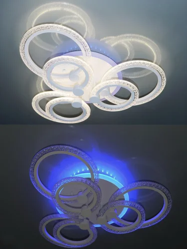 Люстра потолочная с пультом HIGH-TECH LED LAMPS 82013 Natali Kovaltseva белая на 1 лампа, основание белое в стиле хай-тек с пультом кольца фото 8